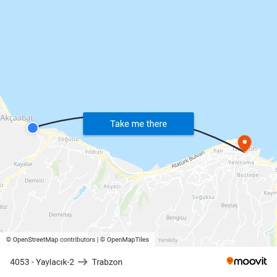 4053 - Yaylacık-2 to Trabzon map