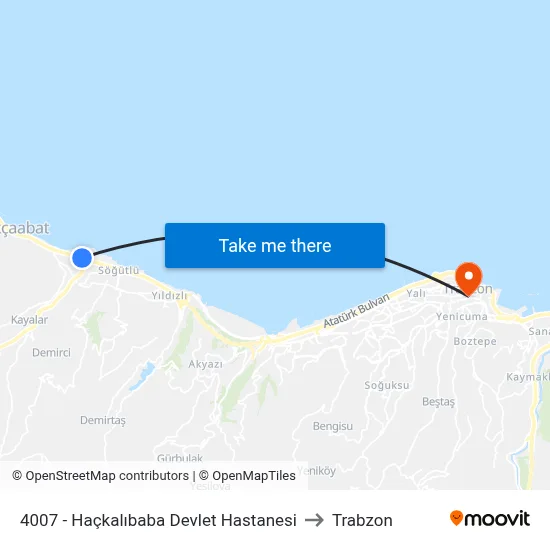 4007 - Haçkalıbaba Devlet Hastanesi to Trabzon map