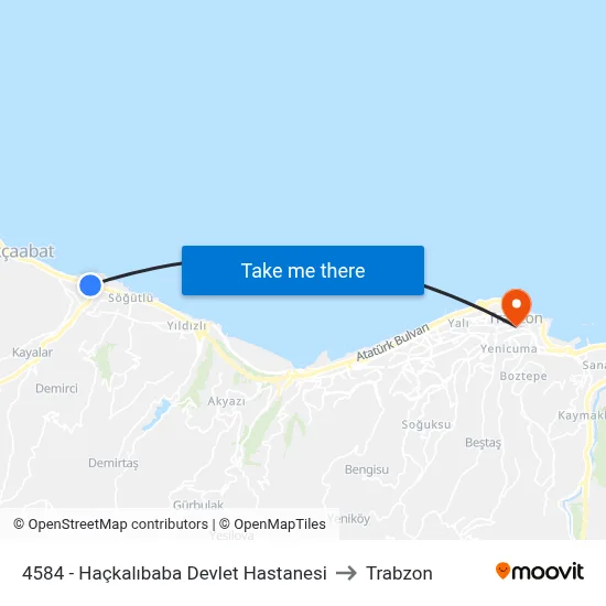 4584 - Haçkalıbaba Devlet Hastanesi to Trabzon map