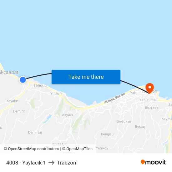 4008 - Yaylacık-1 to Trabzon map