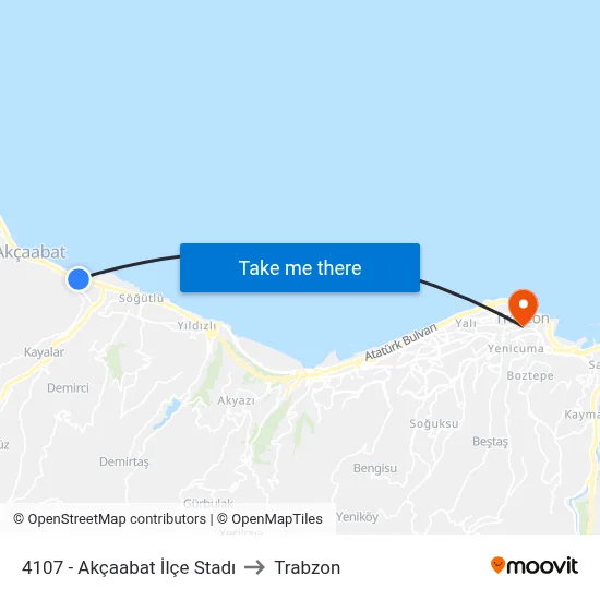 4107 - Akçaabat İlçe Stadı to Trabzon map