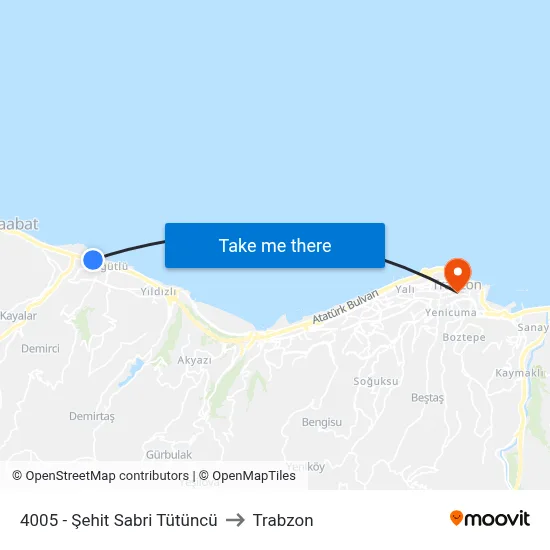 4005 - Şehit Sabri Tütüncü to Trabzon map