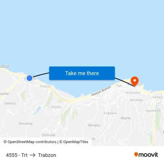 4555 - Trt to Trabzon map