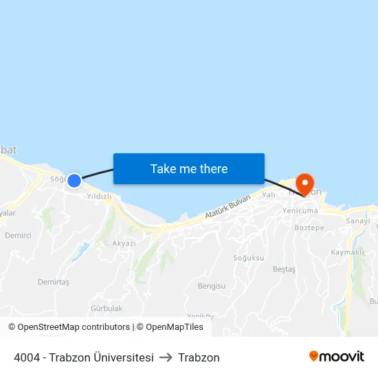 4004 - Trabzon Üniversitesi to Trabzon map