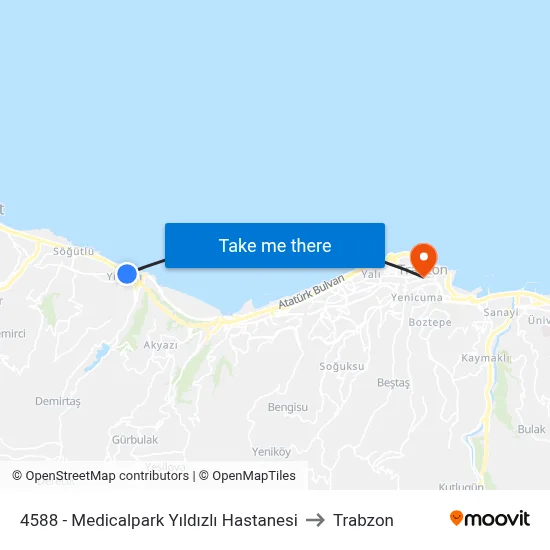 4588 - Medicalpark Yıldızlı Hastanesi to Trabzon map