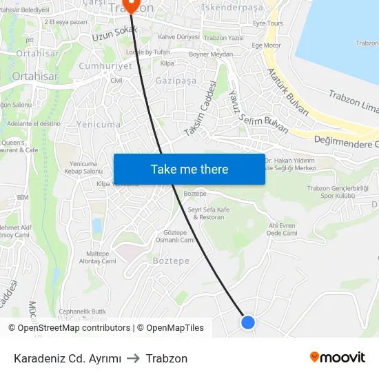 Karadeniz Cd. Ayrımı to Trabzon map