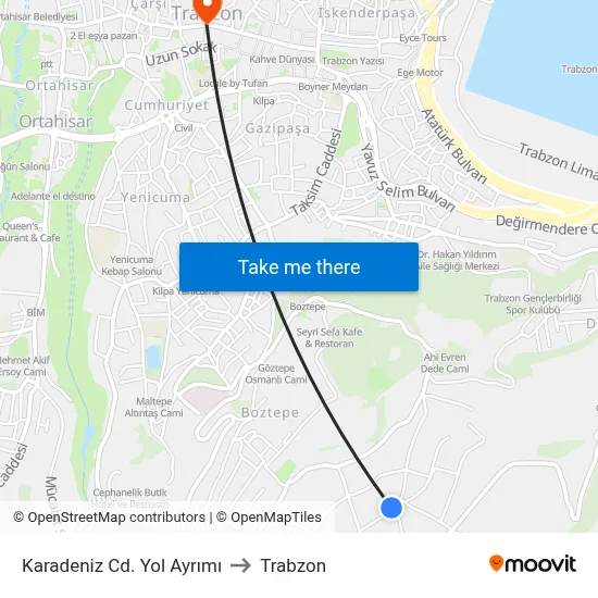 Karadeniz Cd. Yol Ayrımı to Trabzon map