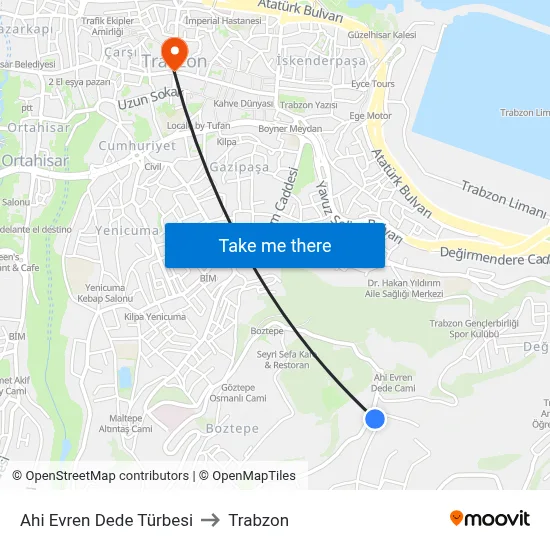 Ahi Evren Dede Türbesi to Trabzon map