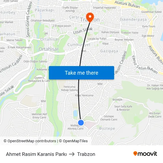 Ahmet Rasim Karanis Parkı to Trabzon map