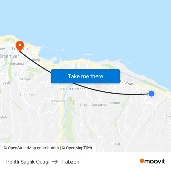 Pelitli Sağlık Ocağı to Trabzon map