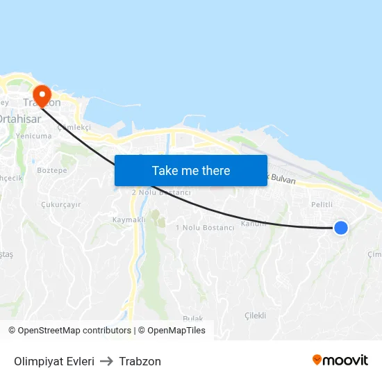 Olimpiyat Evleri to Trabzon map