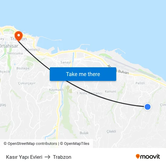 Kasır Yapı Evleri to Trabzon map
