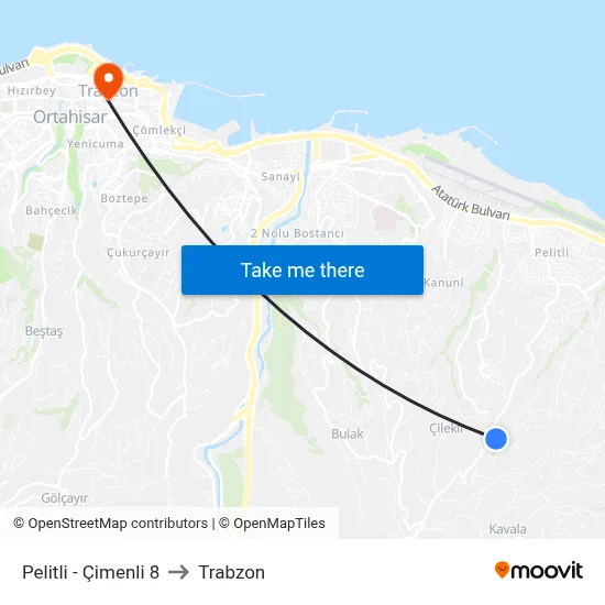 Pelitli - Çimenli 8 to Trabzon map