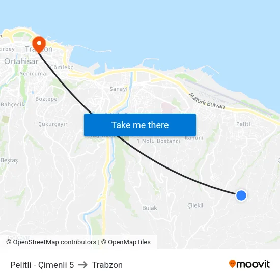 Pelitli - Çimenli 5 to Trabzon map