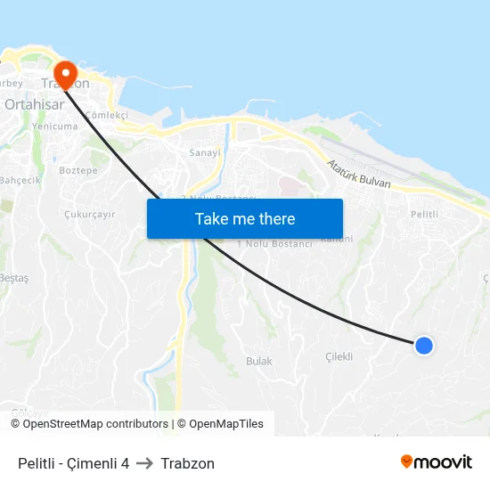 Pelitli - Çimenli 4 to Trabzon map