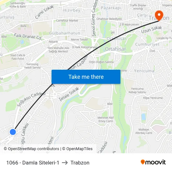1066 - Damla Siteleri-1 to Trabzon map