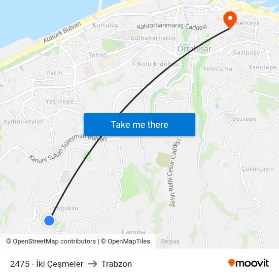 2475 - İki Çeşmeler to Trabzon map