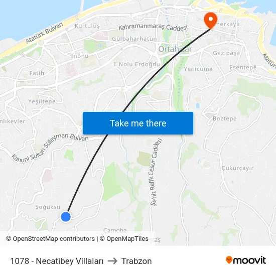 1078 - Necatibey Villaları to Trabzon map