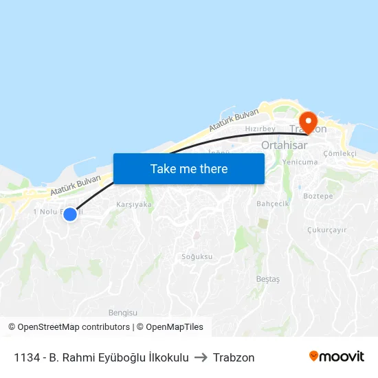 1134 - B. Rahmi Eyüboğlu İlkokulu to Trabzon map