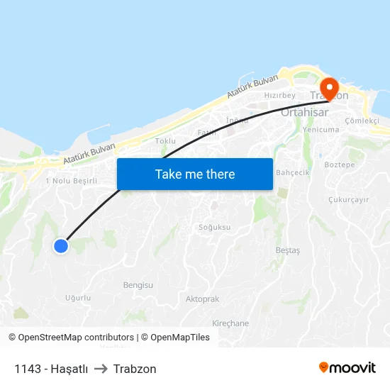 1143 - Haşatlı to Trabzon map