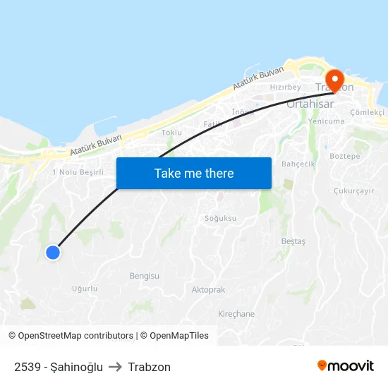 2539 - Şahinoğlu to Trabzon map