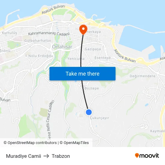 Muradiye Camii to Trabzon map