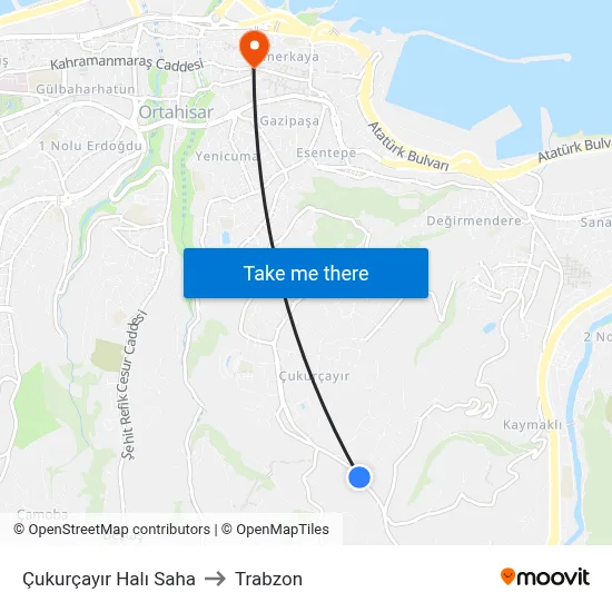 Çukurçayır Halı Saha to Trabzon map