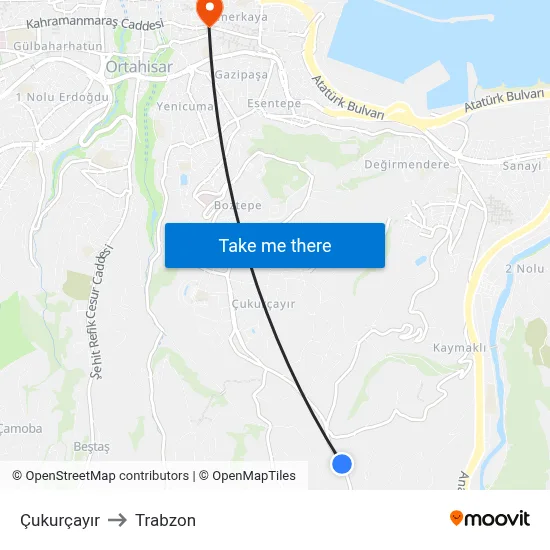 Çukurçayır to Trabzon map