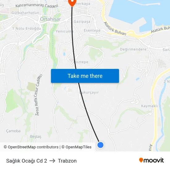 Sağlık Ocağı Cd 2 to Trabzon map