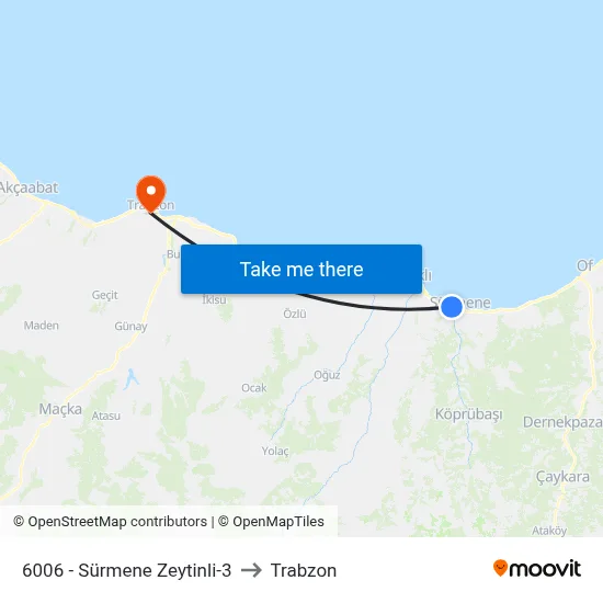 6006 - Sürmene Zeytinli-3 to Trabzon map