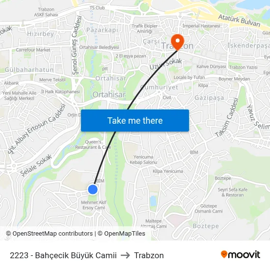 2223 - Bahçecik Büyük Camii to Trabzon map