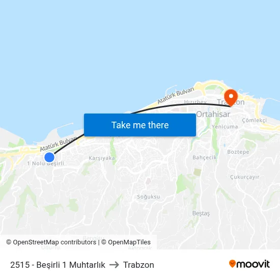 2515 - Beşirli 1 Muhtarlık to Trabzon map