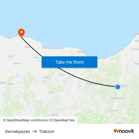 Dernekpazarı to Trabzon map