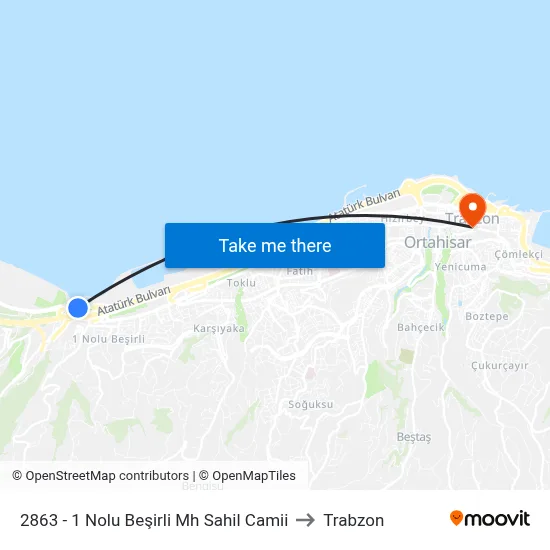 2863 - 1 Nolu Beşirli Mh Sahil Camii to Trabzon map