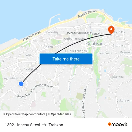 1302 - İncesu Sitesi to Trabzon map