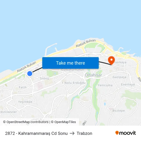 2872 - Kahramanmaraş Cd Sonu to Trabzon map