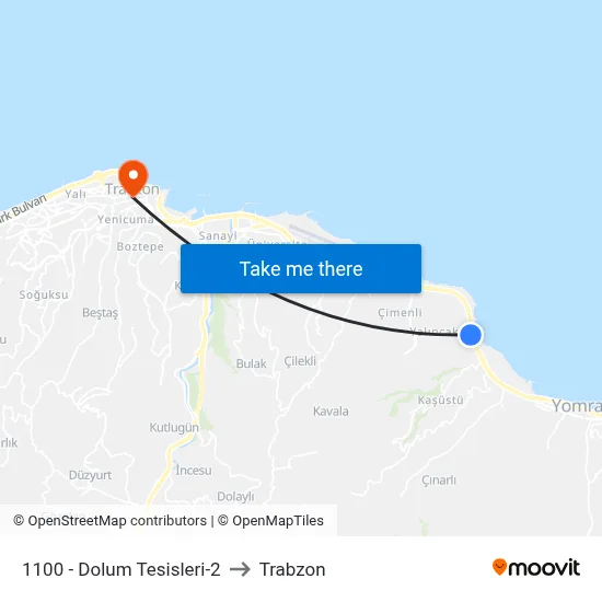 1100 - Dolum Tesisleri-2 to Trabzon map