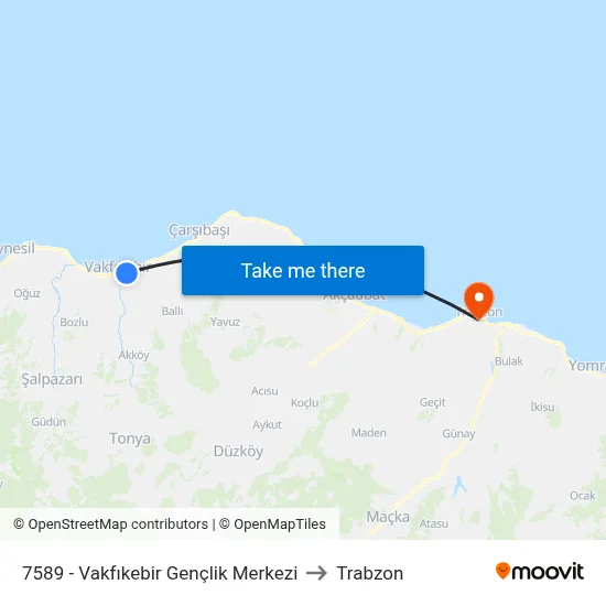 7589 - Vakfıkebir Gençlik Merkezi to Trabzon map