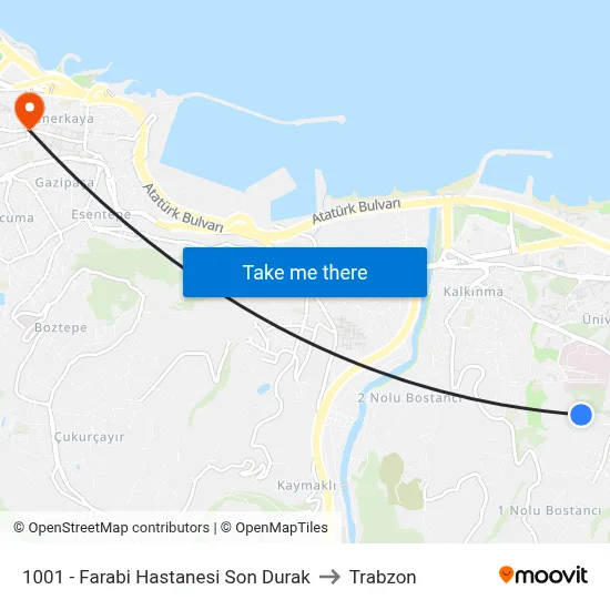 1001 - Farabi Hastanesi Son Durak to Trabzon map