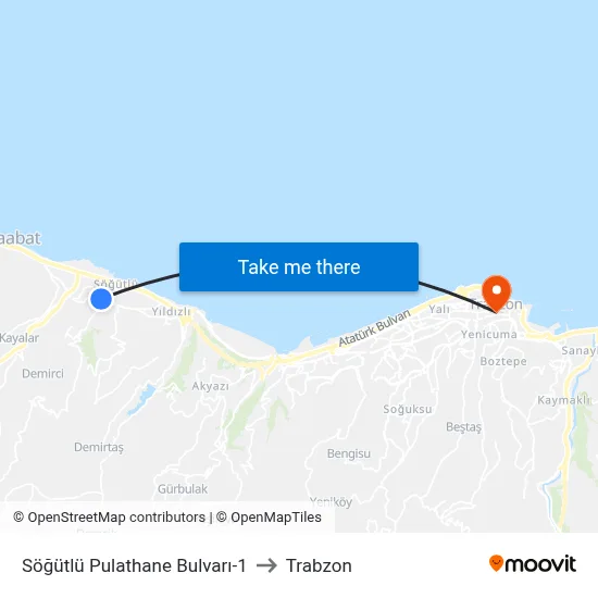 Söğütlü Pulathane Bulvarı-1 to Trabzon map