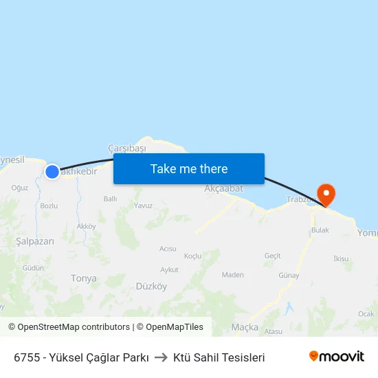 6755 - Yüksel Çağlar Parkı to Ktü Sahil Tesisleri map