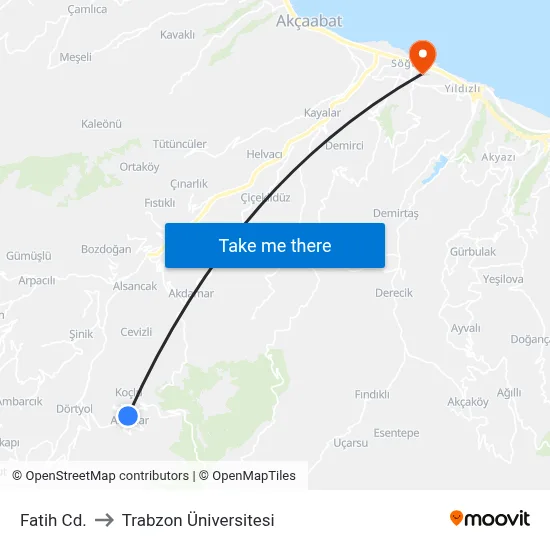 Fatih Cd. to Trabzon Üniversitesi map