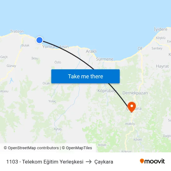 1103 - Telekom Eğitim Yerleşkesi to Çaykara map