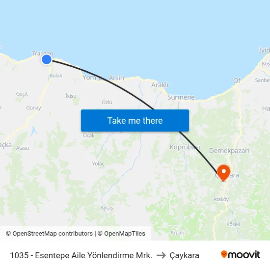 1035 - Esentepe Aile Yönlendirme Mrk. to Çaykara map