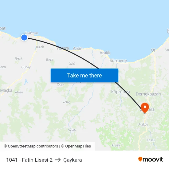 1041 - Fatih Lisesi-2 to Çaykara map