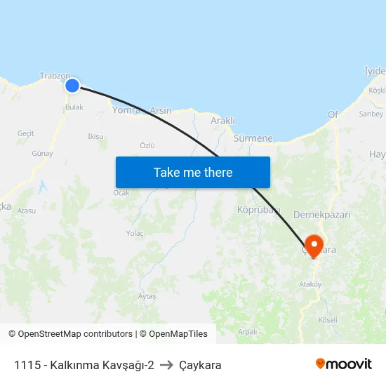 1115 - Kalkınma Kavşağı-2 to Çaykara map