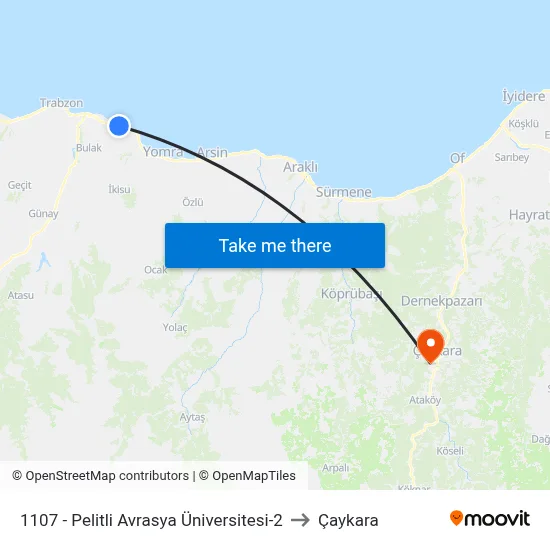 1107 - Pelitli Avrasya Üniversitesi-2 to Çaykara map