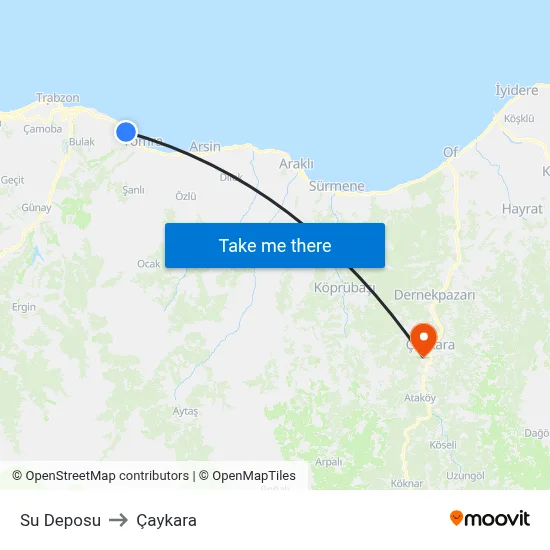Su Deposu to Çaykara map