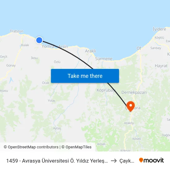 1459 - Avrasya Üniversitesi Ö. Yıldız Yerleşkesi-1 to Çaykara map