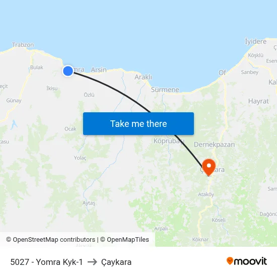 5027 - Yomra Kyk-1 to Çaykara map